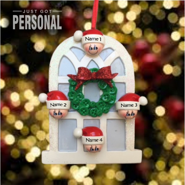 Hand Personalised Family Christmas Decoration - Christmas Window Family of 4